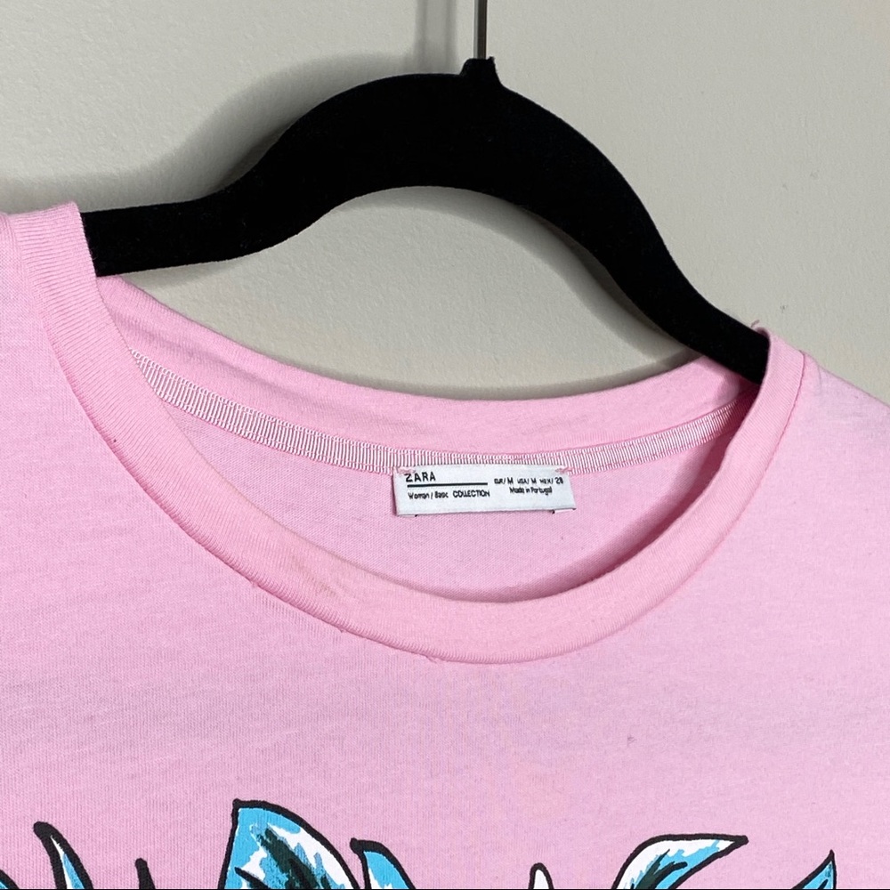 Zara Graphic Floral Print Pink Boxy Classic Tee M - Picture 6 of 6